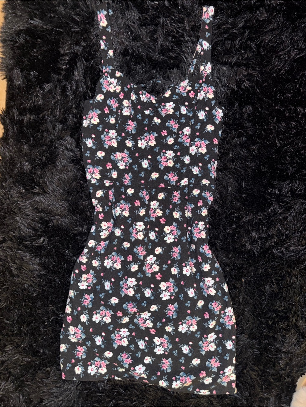 Hollister Black Mini Dress with Pink and White Floral Print